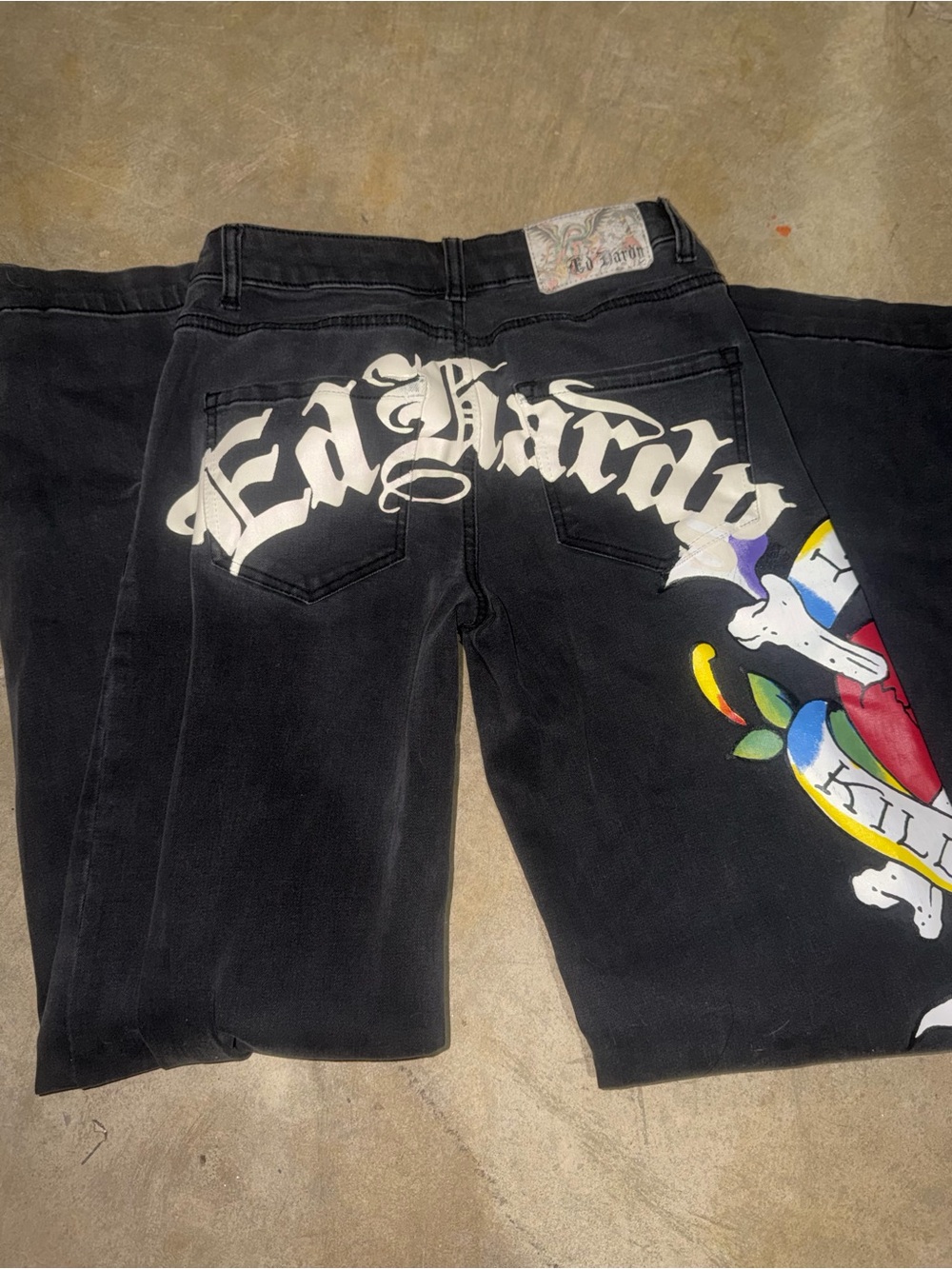 EdHardy’s Black Jeans with Colorful Tattoo-Style Print
